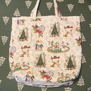 Festive Quilted Tote Bag with Grinch Holiday Print